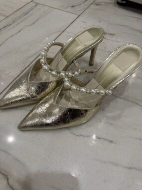 Dolce Vita Kanika Heels in Vintage Gold with Pearl Strap